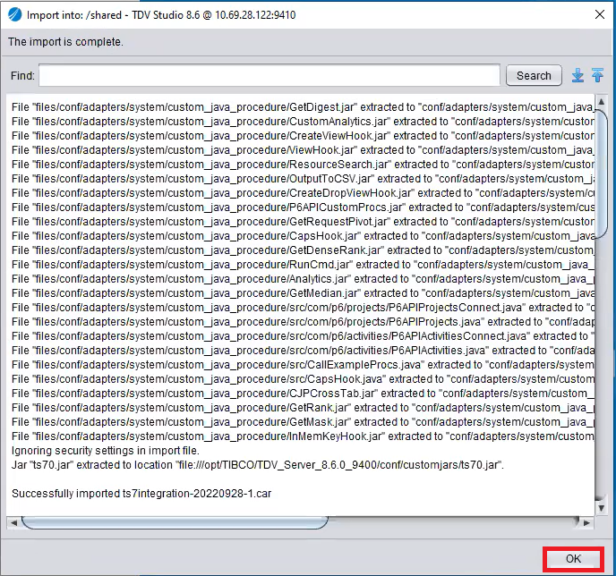 Import successful dialog